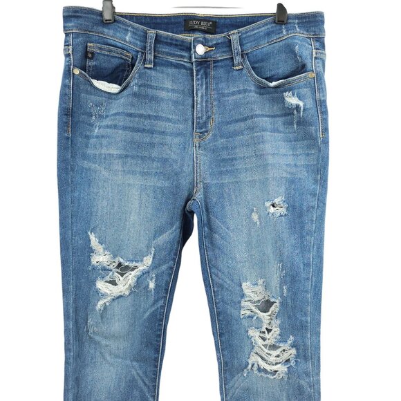 Judy Blue Jeans Skinny Fit Distressed 13/31 Raw Hem Stretch High Rise Med Wash - Picture 13 of 14